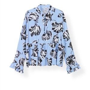 CATHERINE MALANDRINO BLUE FLORAL BLOUSE SIZE SMALL